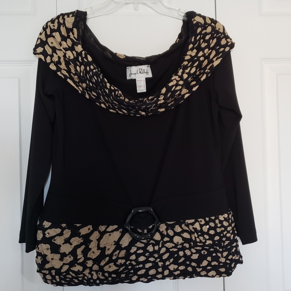 Joseph Ribkoff black and tan long sleeve top